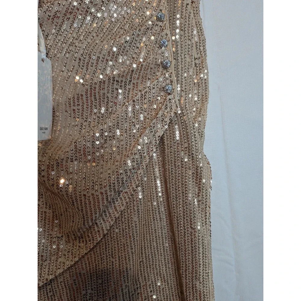 NWT GRACE KARIN sequined skirt NEW Champagne Pink Sparkle GNO size‎ 2xl XXL